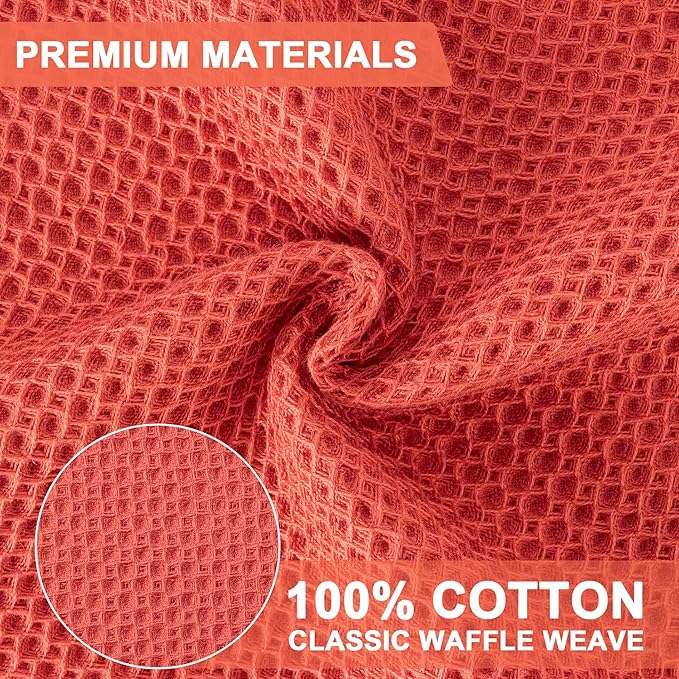 BOOMIBOO 6-Pack Kitchen Dish Cloths, 100% Cotton Waffle Weave, Ultra Soft