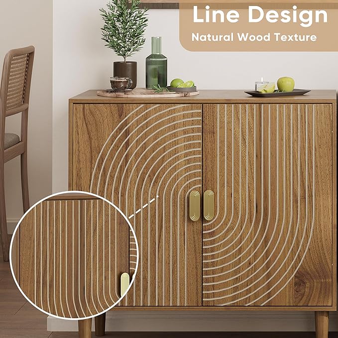 Smuxee Walnut Sideboard Cabinet, Freestanding Buffet Cabinet