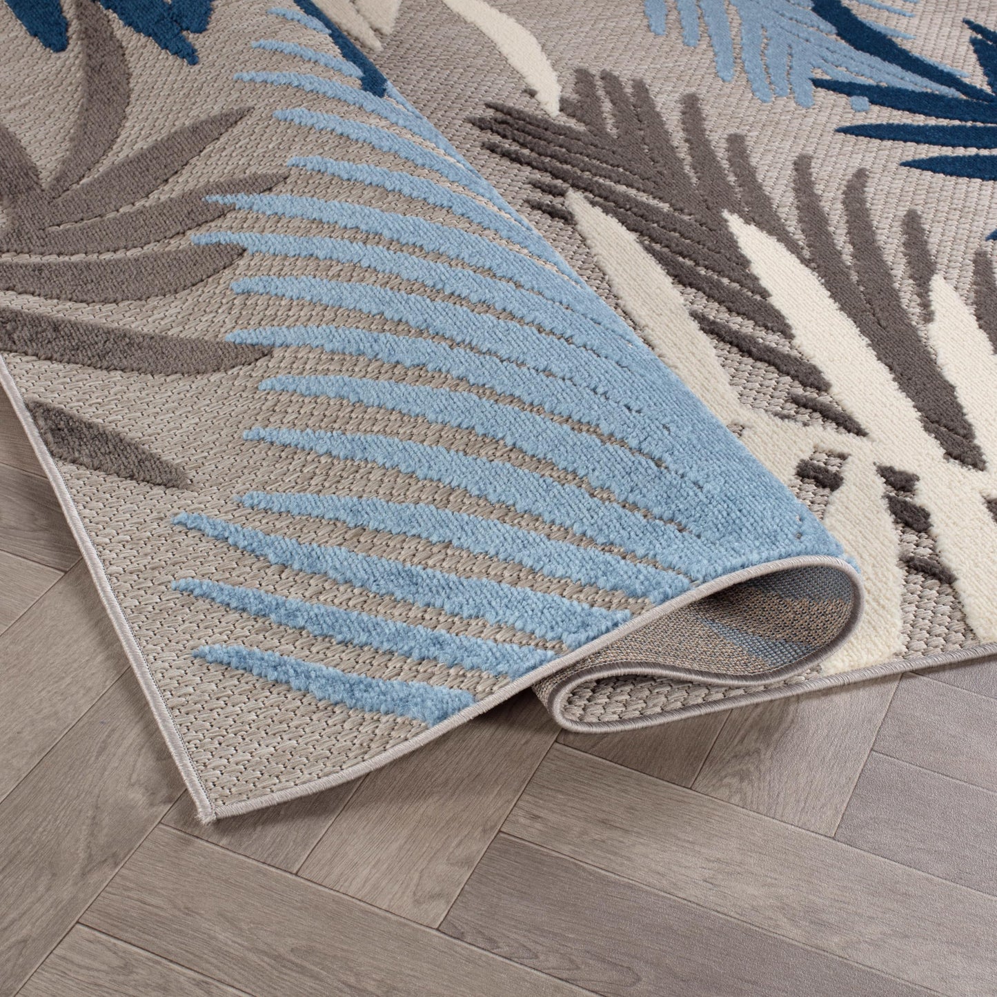 Rugshop Indoor/Outdoor Palm Leaf Area Rug, Non-Shedding Easy-Care Design for Backyard, Deck and Outdoor Lounge, Blue, 7'10" x 10'