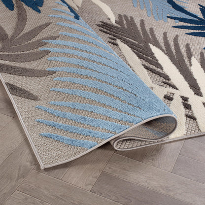 Rugshop Blue Palm Frond Indoor/Outdoor Round Area Rug Easy Cleaning for Patio, Deck and Seating Area, 6' Round