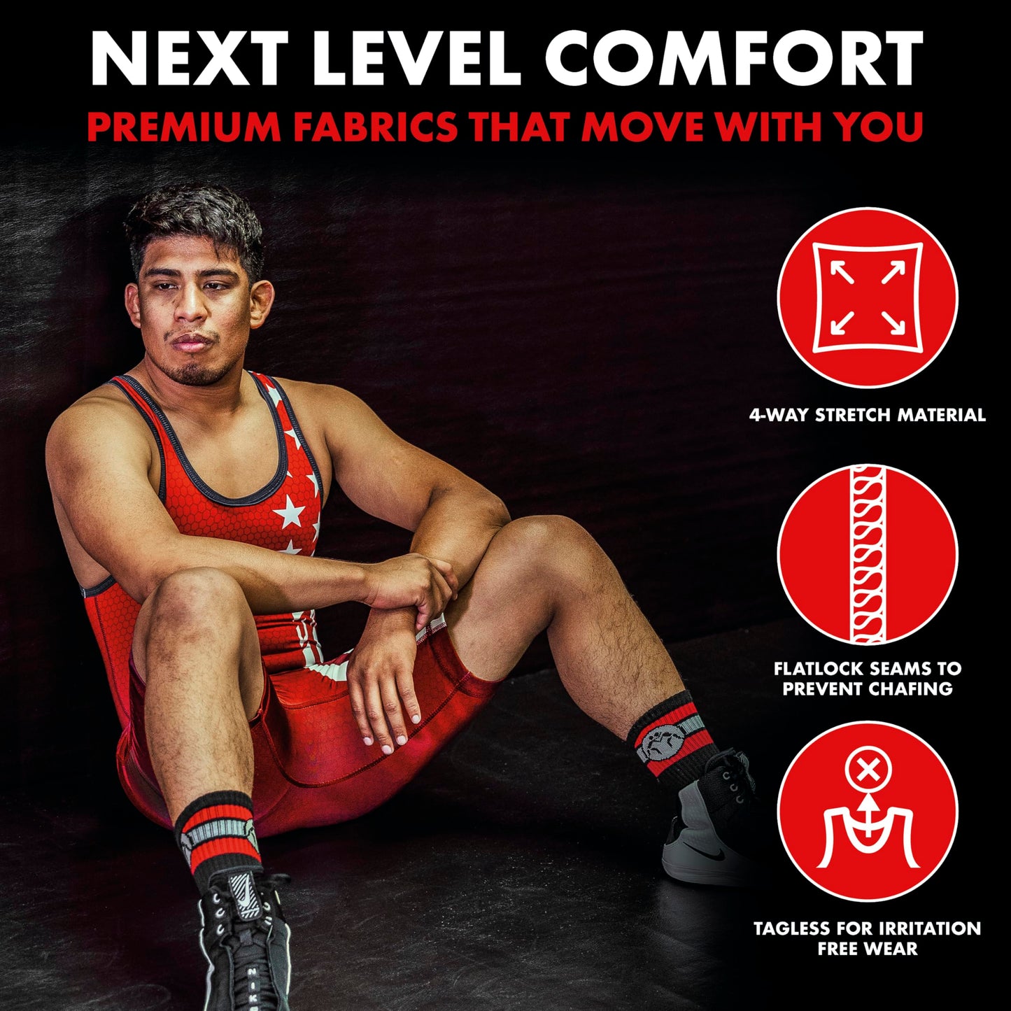 CALI Bear Wrestling Singlet-Black-Red-XS