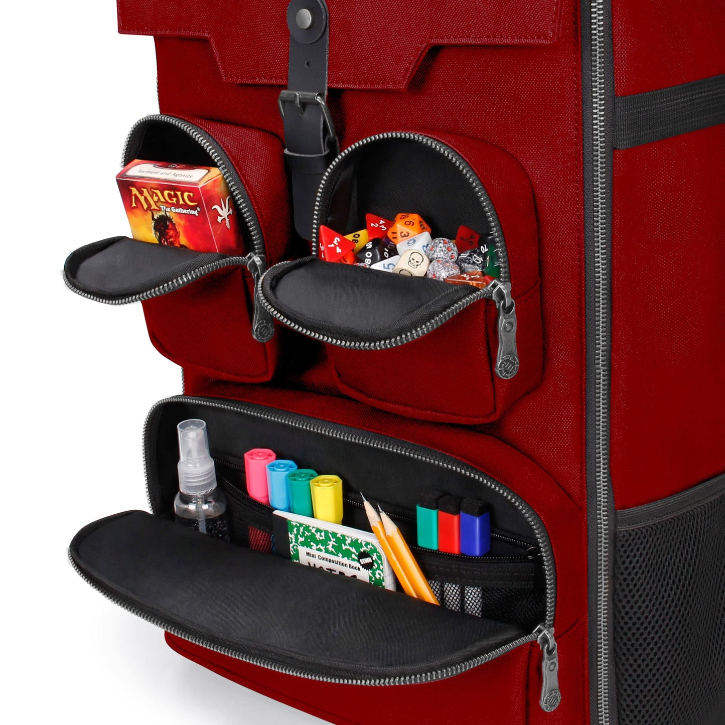 ENHANCE Collector's Edition Board Game Backpack - Reinforced Rigid Board Game Storage with Padded Shoulder Straps, Carrying Handle, and Accessories Pockets for Dice, Card Games, More (Dragon Red)
