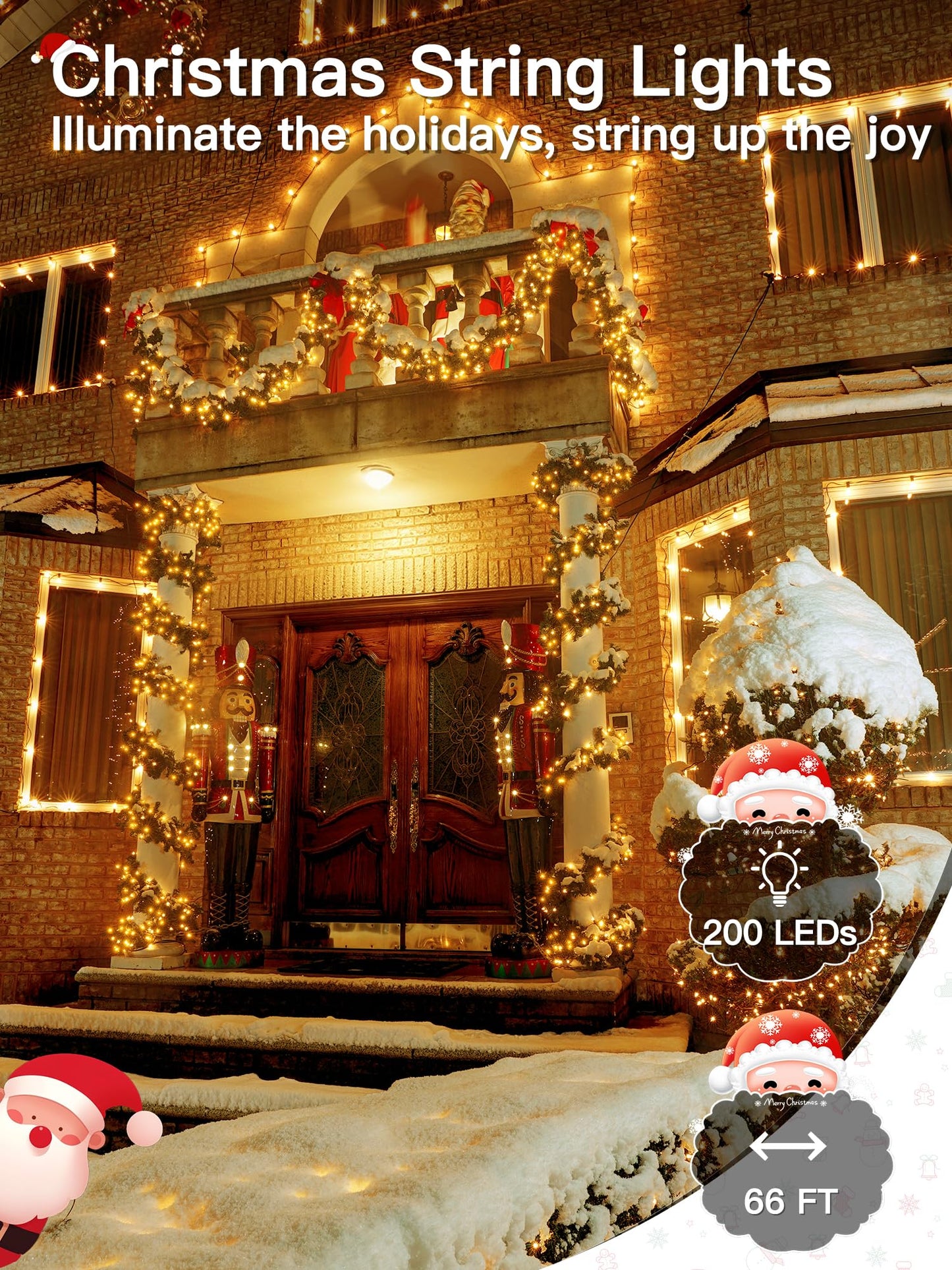 Guhope Christmas Lights 66FT 200 LED, Christmas Tree Light with 8 Lighting Modes, Outdoor Waterproof String Lights with Remote and Timer, Fairy Light for Holiday Decor (Warm White)