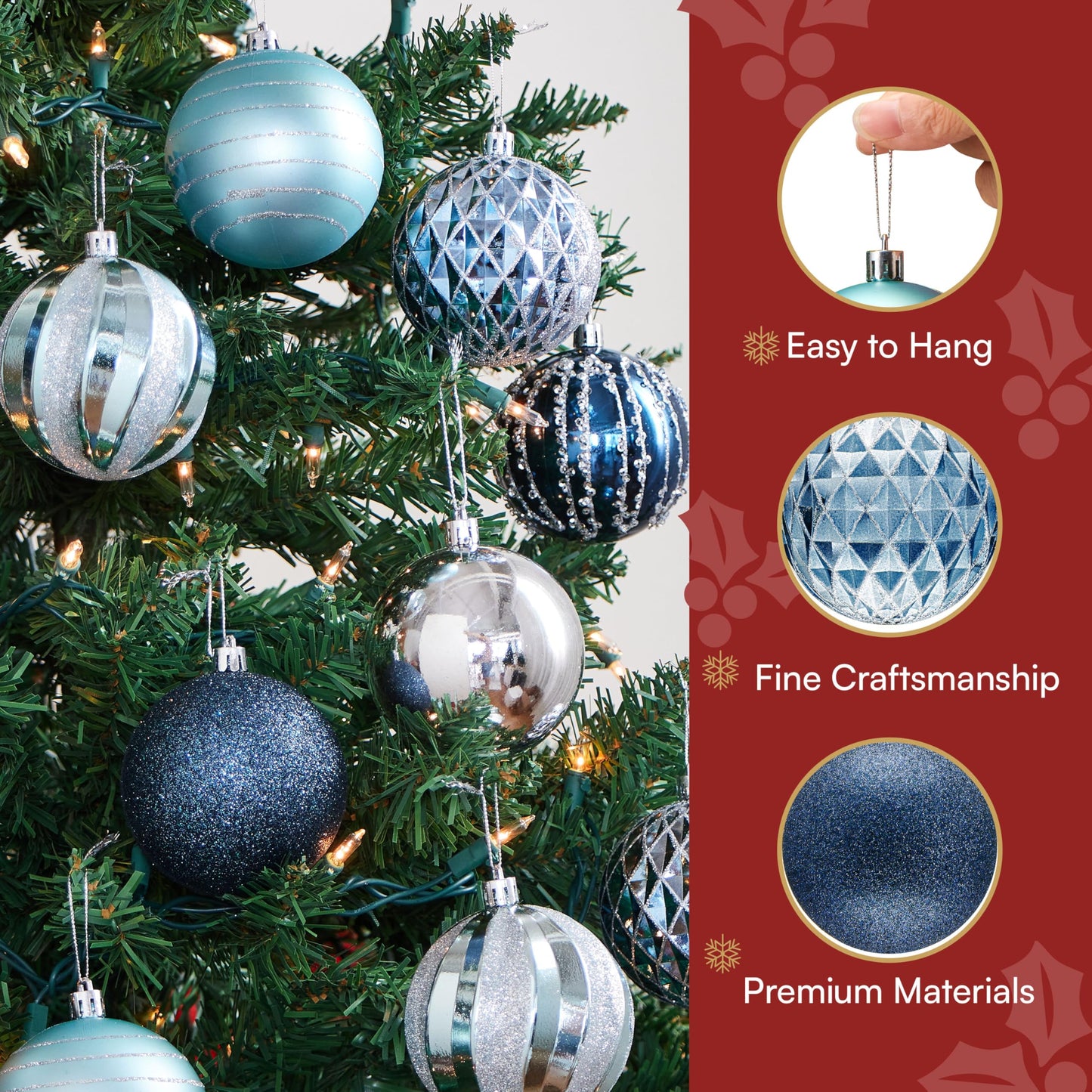 JOYIN 12 Pcs Blue Silver Christmas Balls Ornaments Set, 3.15'' Glittering Tree Hanging Christmas Decorations, Xmas Large Shatterproof Indoor Decor for Tree Wreath Holidays Wedding Party