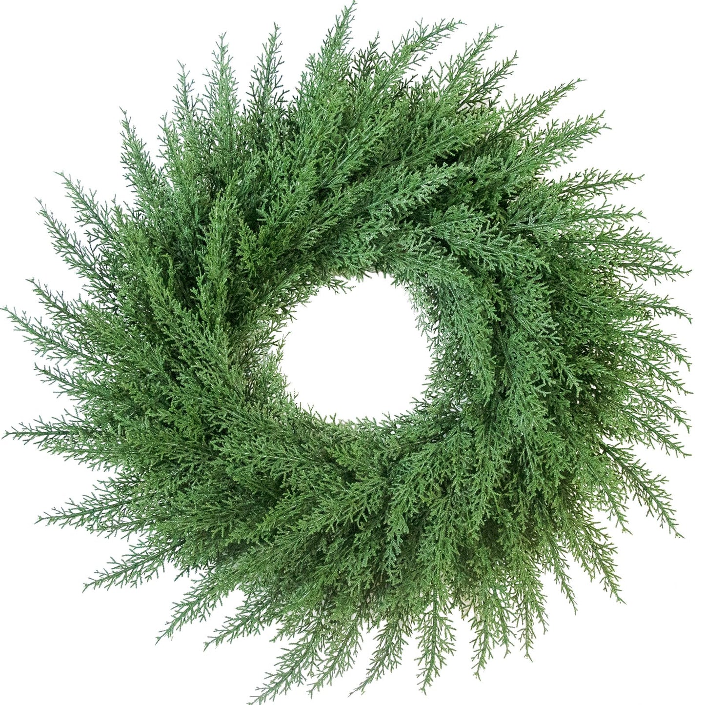 24 Inch Christmas Cedar Cypress Wreath – Artificial Greenery Wreath for Front Door, Farmhouse Holiday Winter Decor and Year-Round Indoor Outdoor Home Decoration