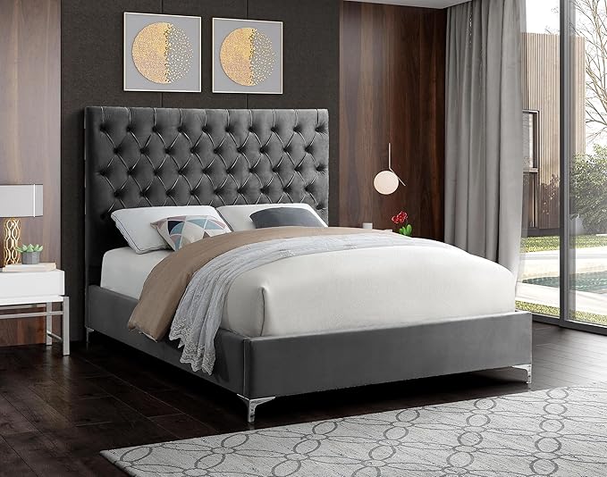 Meridian Furniture Cruz Collection Modern | Contemporary Velvet Upholstered Bed
