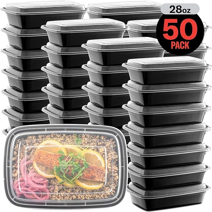 50-Pack Reusable Meal Prep Containers Microwave Safe Food Storage Containers