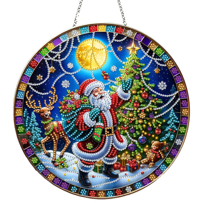 DIY Diamond Art Painting Wreath Kits，Special Shaped Rhinestone Hanging Ornament Diamond Art Window Pendants for Gift Home Garden Wall Hanging Kits,Double Sided (Santa Claus-1)