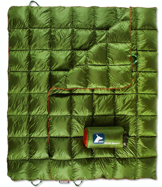 Horizon Hound Trek Down Camping Blanket - Outdoor Travel Quilt, Green | Insulated, Lightweight & Warm Gear for Sleep, Camping, Stadium, Hiking & Festivals | Water Resistant, Packable & Compact