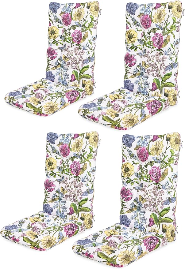 SERWALL HDPE Outdoor Rocking Chair Cushion Set of 4, Memory Foam Cushion Flowers Pattern