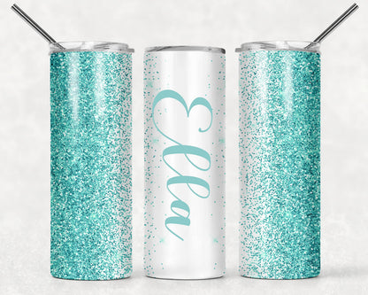 Personalized Tumbler with lid and straw | 20oz Stainless Steel Insulated | Custom Gifts | Double Wall Coffee Cups for Hot, Cold Drinks | Pink tumblers Glitter effect with Name | 20oz Cup
