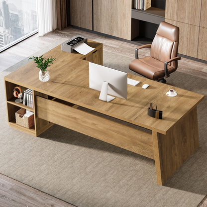 Tribesigns 78" L Shaped Desk with Drawers, Large Executive Office Desk with File Cabinet and Shelves, Modern Corner Computer Table Business Furniture for Home Office, Brown
