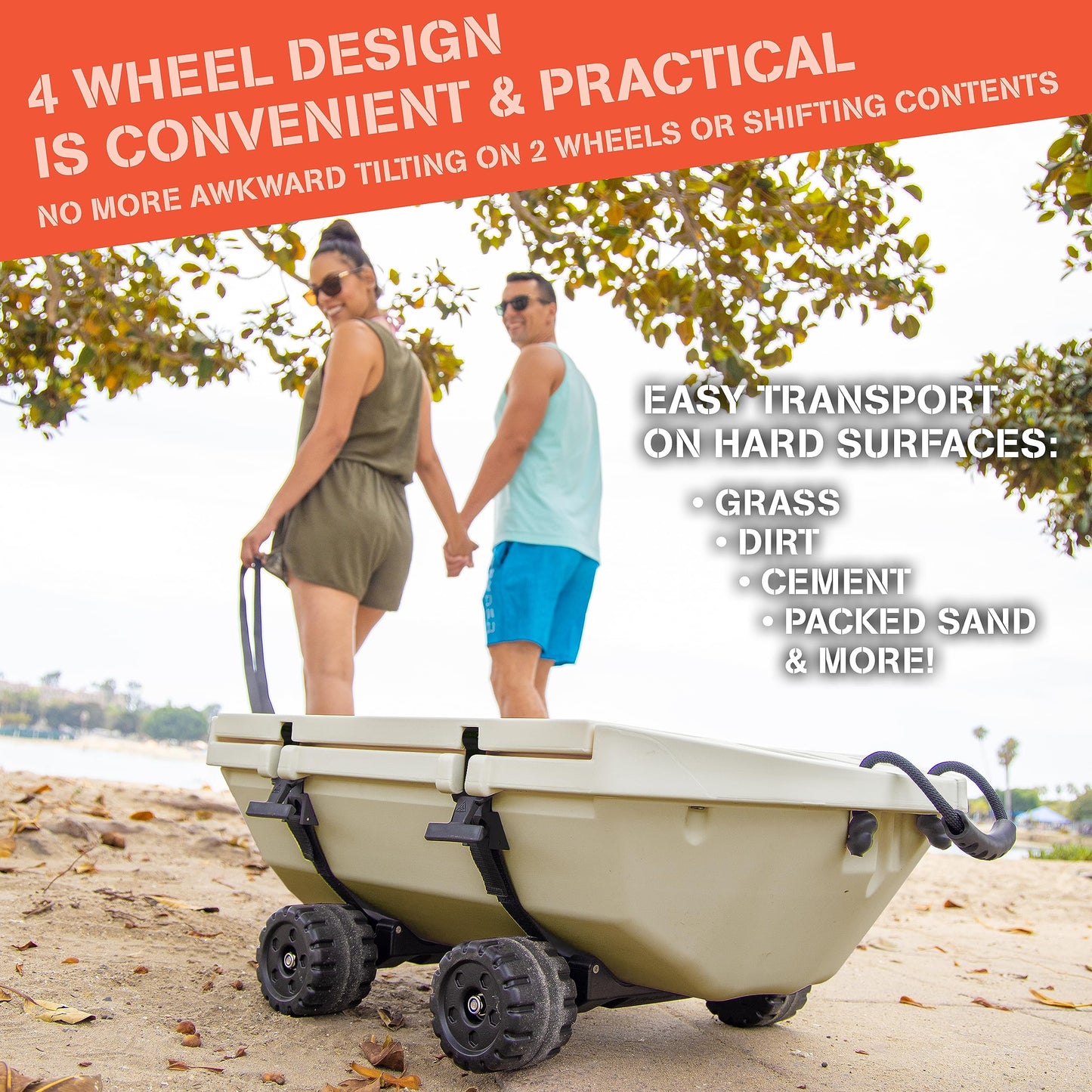 Cuddy Crawler Cooler with Wheels – 40 QT Amphibious Floating Cooler and Dry Storage Vessel - Tan