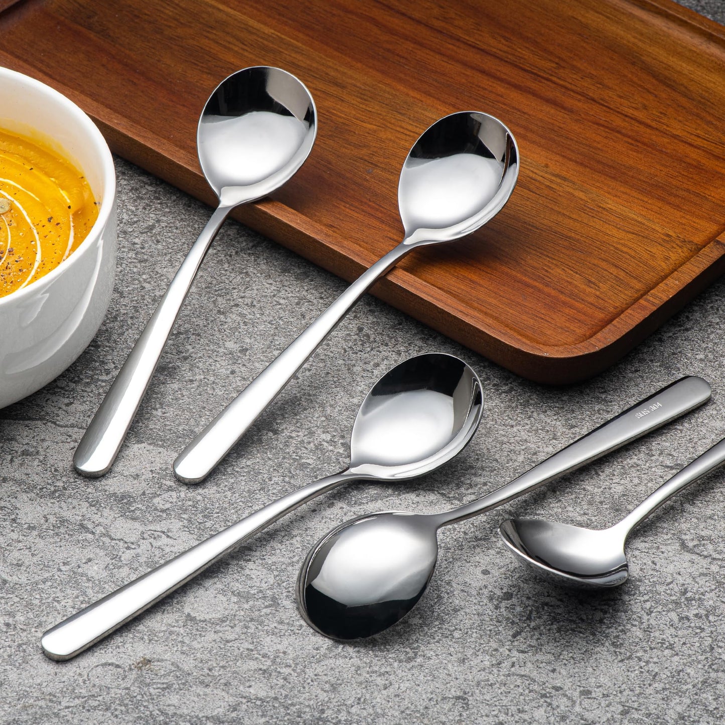 18/8 Soup Spoons, 304 Stainless Steel Spoons Set 4-Piece Heavy Duty Flatware Utensils for Soup Cereal Stew Friuts Dishwasher Safe Eco-Friendly Spoons