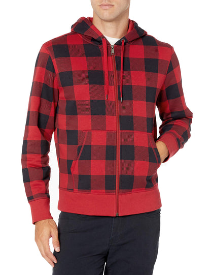 Amazon Essentials Men's Full-Zip Fleece Hoodie (Available in Big & Tall), Black Red Buffalo Plaid, X-Large
