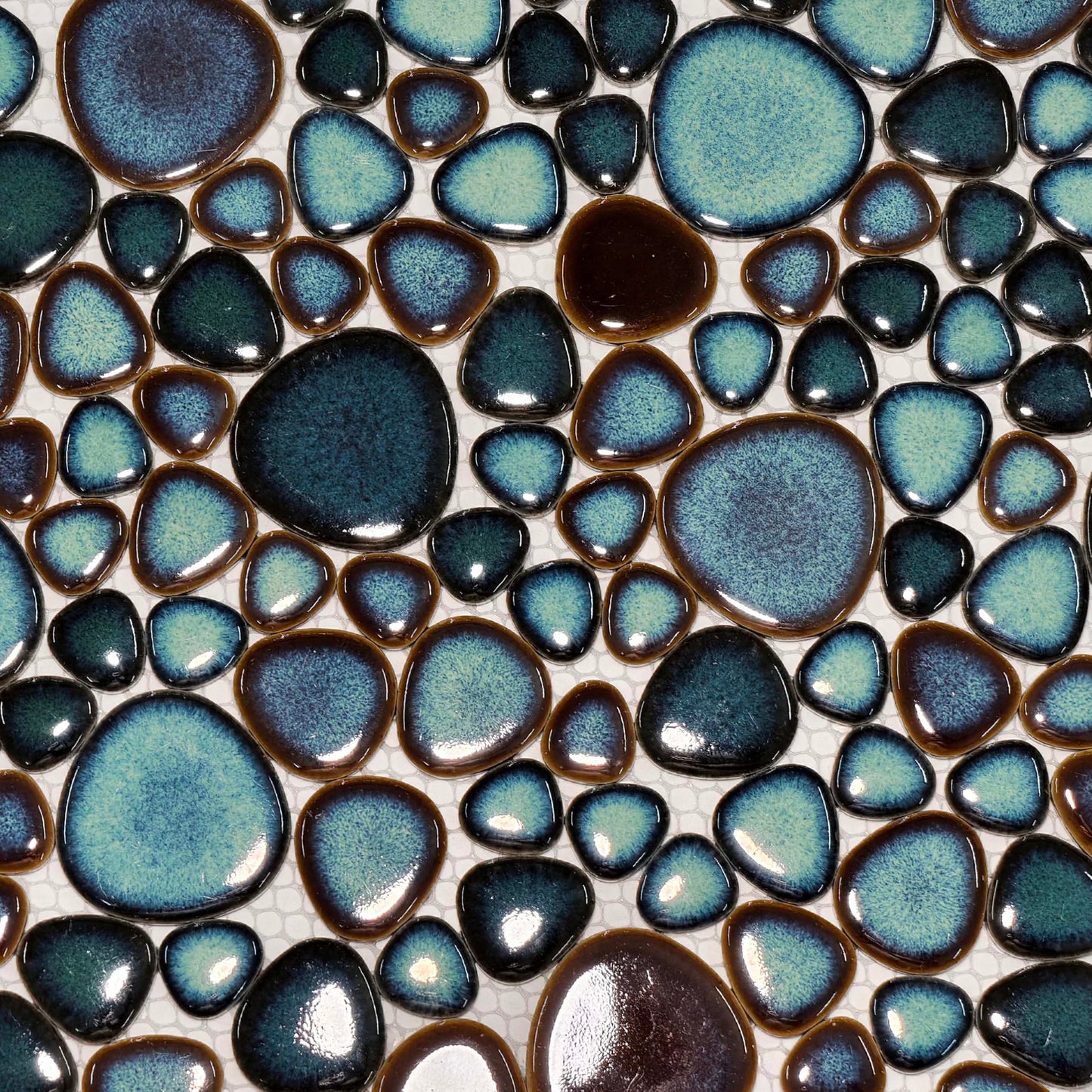 Hominter Artisan Pebble Mosaic Tile Sheet Irregular Blue Green Stone-Look Waterproof Ceramic Shower Floor & Wall Tiles, Kitchen Bath Backsplash and Pool Tiles(5 Square Feet)
