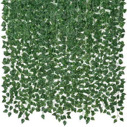 CQURE 14 Pack 98Ft Artificial Ivy Garland, Fake Vines UV Resistant Greenery Leaves Fake Plants Hanging Aesthetic Vines for Home Bedroom Party Garden Wall Room Decor