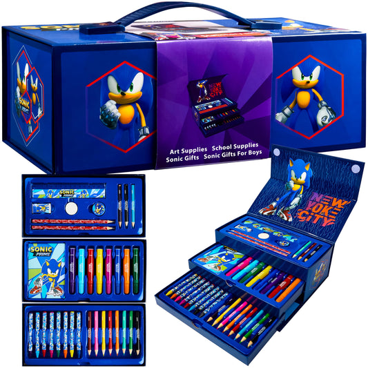 Sonic The Hedgehog Kids Art Supplies Colored Pencils Drawing Kit Crayons Coloring Stationery Girls Drawing Pencils Supplies Travel Case Gifts for Boys