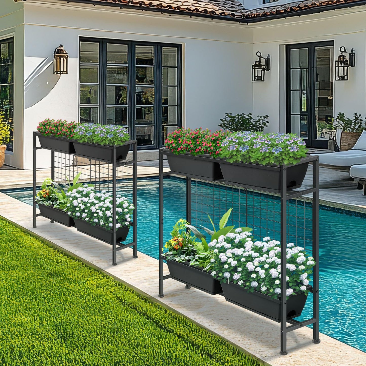 CADUKE Raised Garden Bed, Garden Raised Planter Box with Legs, 32" Elevated Vegetable Garden Beds with Drainage Holes & Trellis, Herb Garden Planter Outdoor for Vegetables, Balcony, Patio, Black