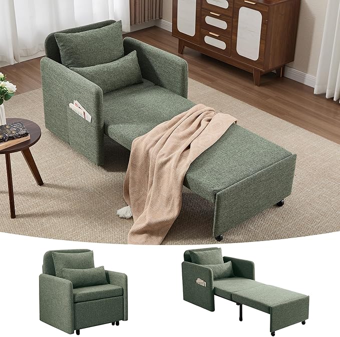 Iroomy 5-Level Adjustable Convertible Sleeper Chair, 3-in-1 Pull Out Sofa Bed