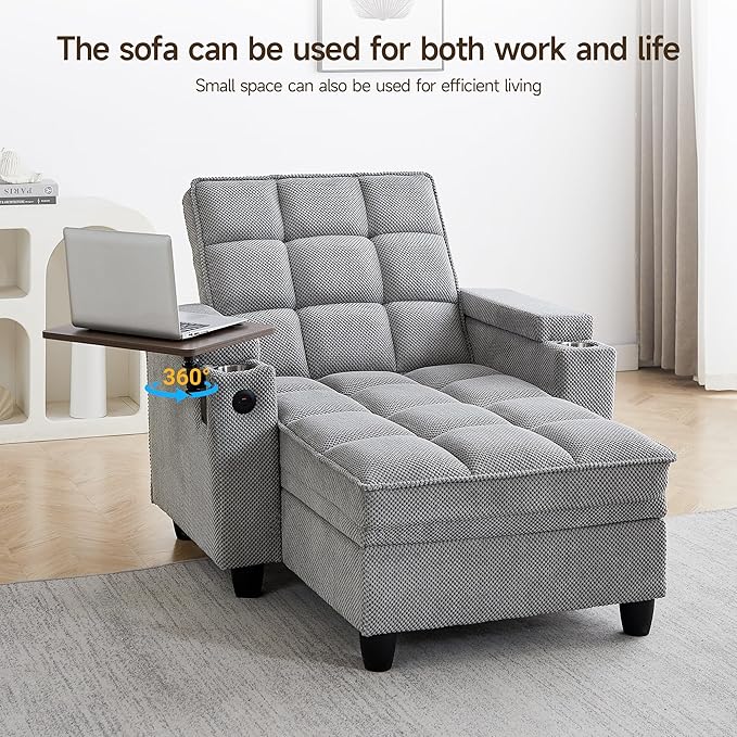 Oversized Recliner Chair with Swivel Tray Table, Modern Tufted Linen Fabric