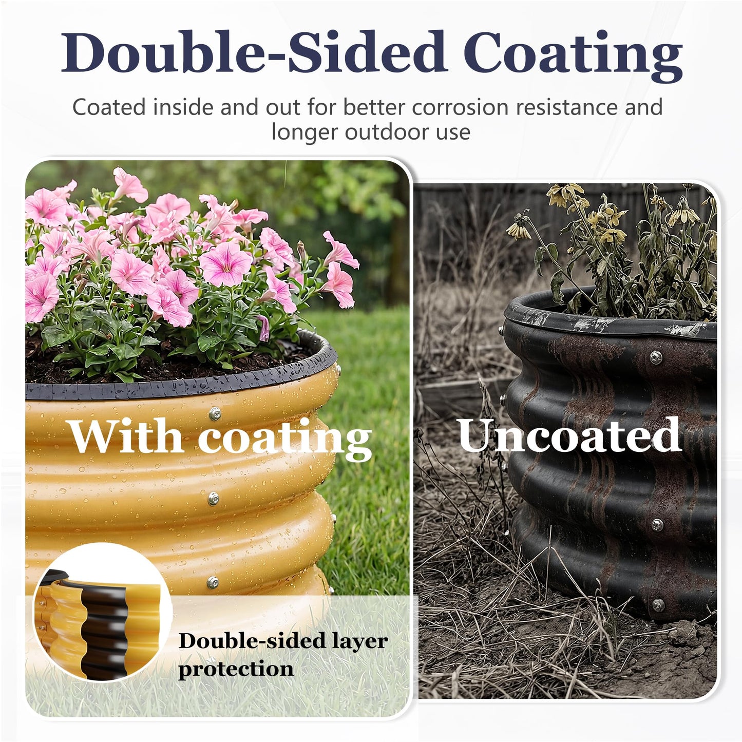 SOCONT 2 x 2 x 1 ft Round Raised Garden Bed, Yellow 2 Pack 0.6 mm Thick Galvanized Steel Planter Box with Double Layer Paint and Safety Edge Trim for Vegetables Flowers Herbs Outdoor Garden