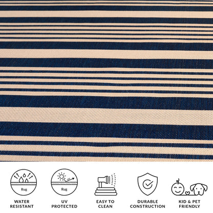 SAFAVIEH Courtyard Collection 8' x 10' Navy/Beige CY6062 Stripe Indoor/ Outside Waterproof Easy cleansingPatio Backyard Mudroom Area Mat