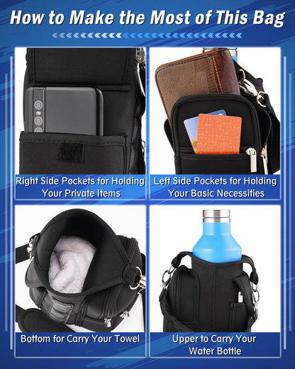 Gym Carrier, Magnetic Gym Pouch, Tumbler Carrier with Strap Phone Pockets, Fitness Portable Crossbody Bag with 6 Built-in Magnets, Gym Carrier with strap, Magnetic bag holder for Running Traval Sports