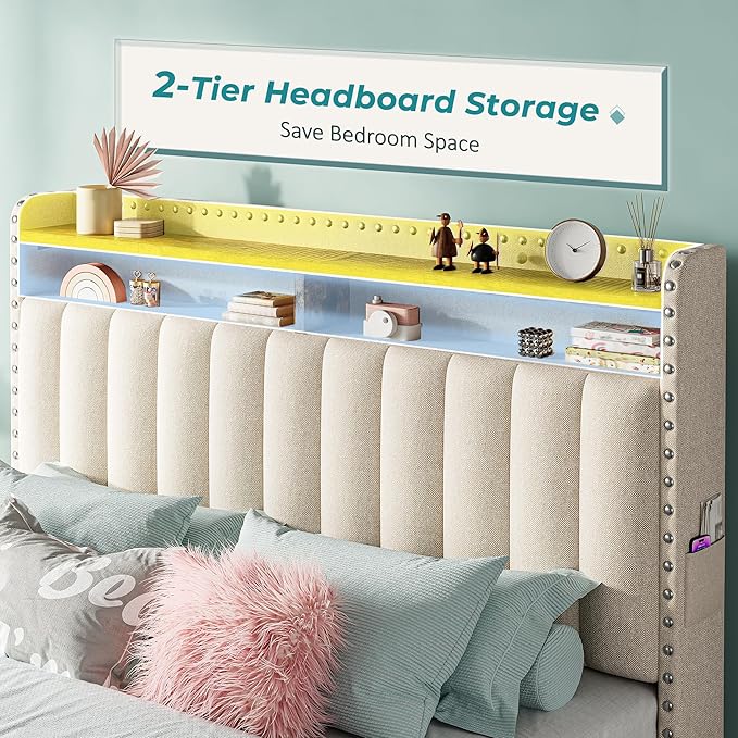 EnHomee Upholstered Full Bed Frame