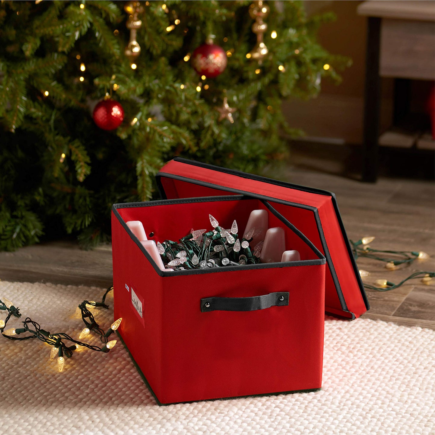 ZOBER Christmas Light Storage Reels - Christmas Light Organizer with 4 Plastic Wheels - Fits 200 Mini Lights Per Spool, Lights Storage - Strong & Durable Material - Stitched Reinforced Handles - Red