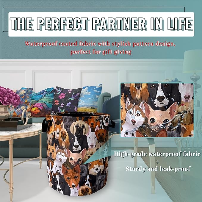 Cute Dogs Different Dog Laundry Basket Foldable