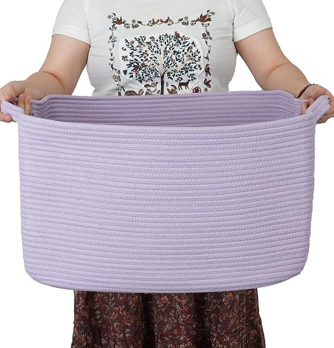 Large Rectangle Blankets Basket Living Room 22"x17"x12" Woven Cotton Rope
