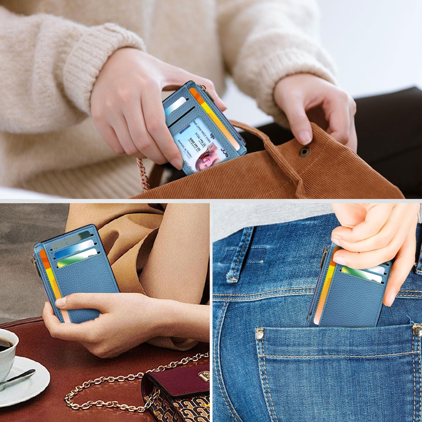 Tipmile Credit Card Holder for Women Slim Minimalist Front Pocket RFID Blocking Wallet Small Compact Card Case with ID Window, Sky Blue