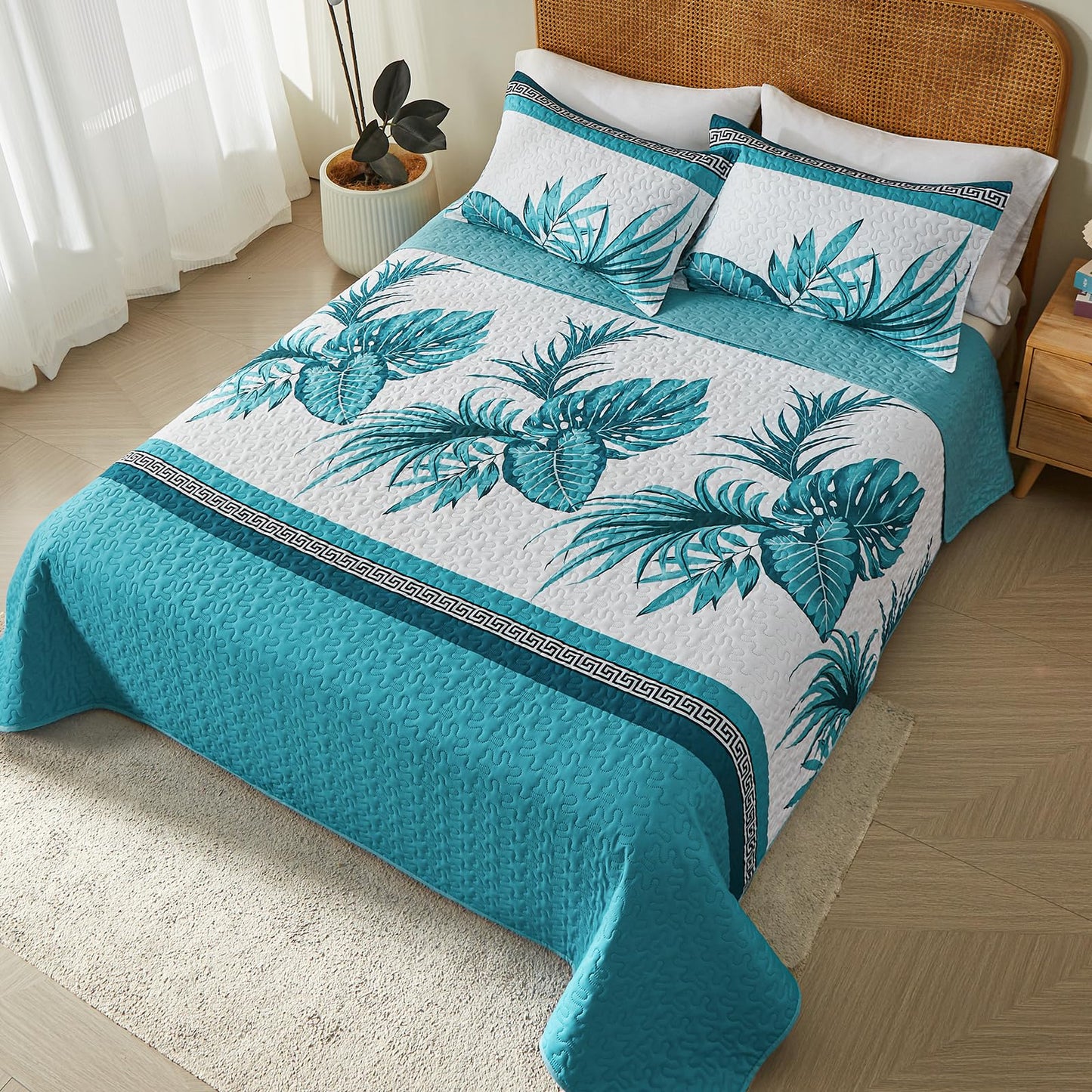 OARAGE Quilt Bedding Set, Blue Queen Comforter Set, Full Size Bedding Comforter Sets, Soft Lightweight Bedspread, Ultrasonic Microfiber Bed Coverlet for All Season (1 Quilt,2 Sham)