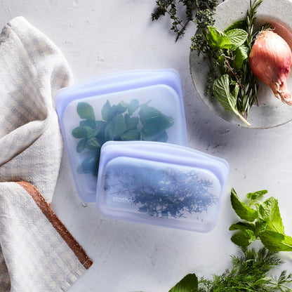 Stasher Premium Silicone Reusable Food Storage Bags, 2-Pack, Clear, Multi-Use Food Storage Bags, Lunch Bag, Travel Containers, BPA Free, Leak-free, Dishwasher-Safe, Eco-friendly