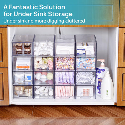 Vtopmart 4 Pack Small Clear Stackable Storage Drawers,Acrylic Bathroom Makeup Organizer,Plastic Storage Bins For Vanity, Undersink, Kitchen Cabinets, Pantry, Home Organization