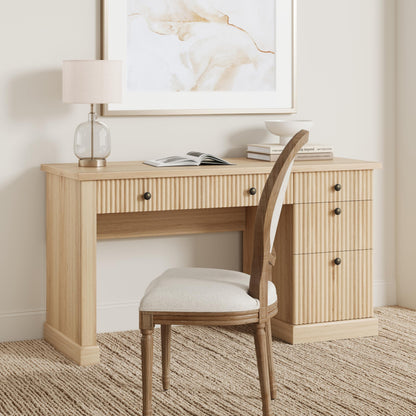 COZONY 54" Home Office Computer Desk with Drawers, Fluted Executive Desk with File Cabinet & Charging Station, Modern Wooden Writing Study Workstation for Study Room