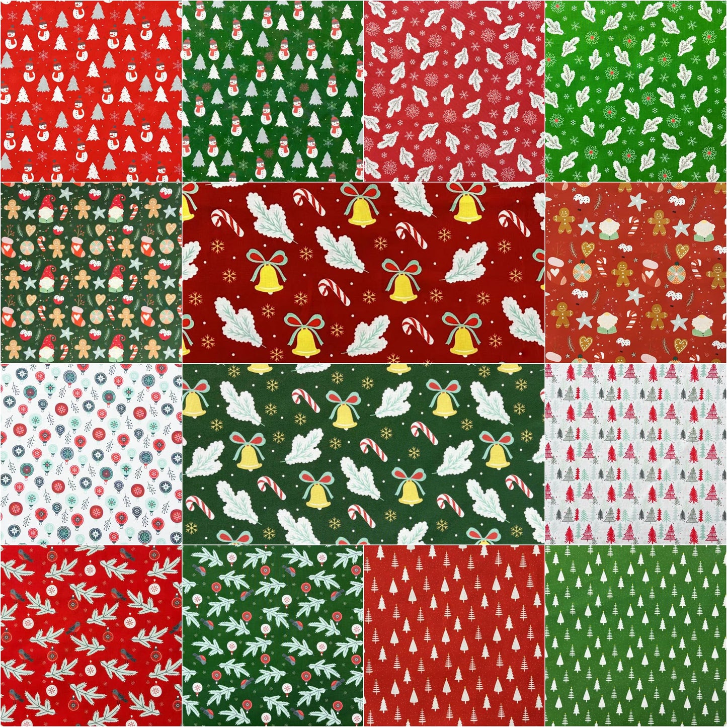 SZRUIZFZ 14Pcs Christmas Quilting Cotton Fabric Bundles 18 x 22 Inch Holiday Fabric Snowman Christmas Tree Print Fat Quarters Bundles Decorative DIY for Sewing Crafts Patchwork