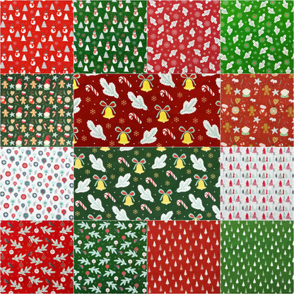 SZRUIZFZ 14Pcs Christmas Quilting Cotton Fabric Bundles 18 x 22 Inch Holiday Fabric Snowman Christmas Tree Print Fat Quarters Bundles Decorative DIY for Sewing Crafts Patchwork