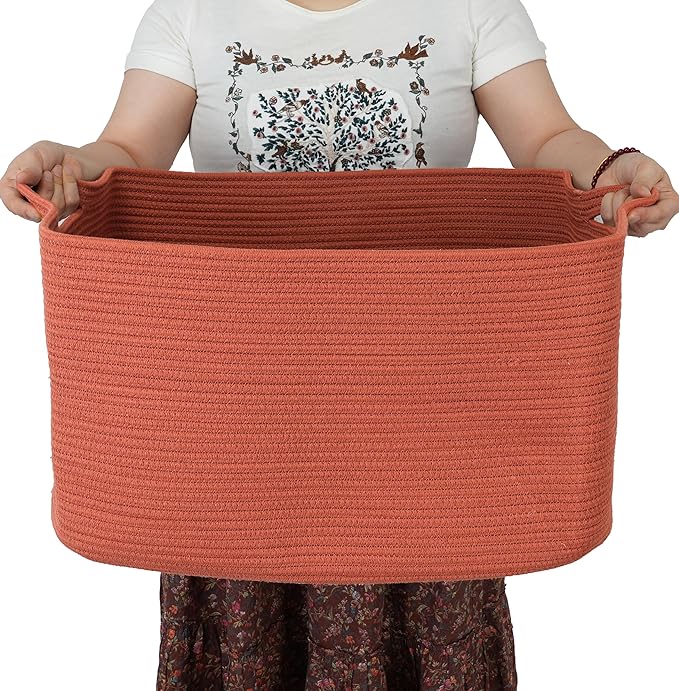 Large Rectangle Blankets Basket Living Room 22"x17"x12" Woven Cotton Rope