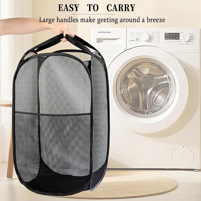 2 Pack Laundry Basket, Foldable Mesh Pop-up Laundry Hamper