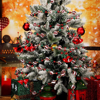 Jetec 16 ft Christmas Ball Garland Ornament Red White Green Stripe Candy Beaded Ball Ornament Hanging for Christmas Tree Retro Party Decorations