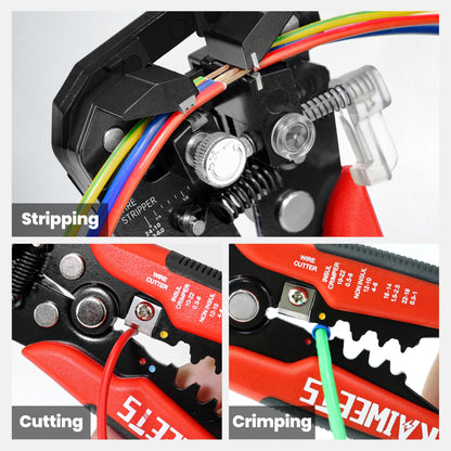 KAIWEETS Wire Strippers Electrical, 3 in 1 Wire Cutters, Electrical Tools Terminal Crimper for Electricians, Circuit, Distribution Box Repair, AWG 10-22, Pressure Adjust Rotary Switch, SK5 Cutter