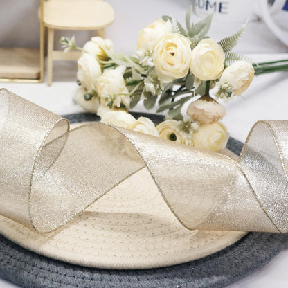 CT CRAFT LLC Champagne Gold Metallic Wired Ribbon 2.5 inch x 10 Yards for Christmas Home Decor Tree Topper Bow Gift Wrapping DIY Crafts Wreath Garland Wedding