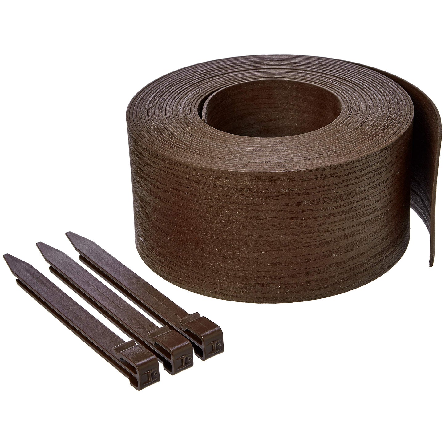 Amazon Basics Landscape Garden Lawn Edging Coil Border, Landscape Edging Kit ,Pack of 10 Stakes, 5 inch x 40FT, Brown