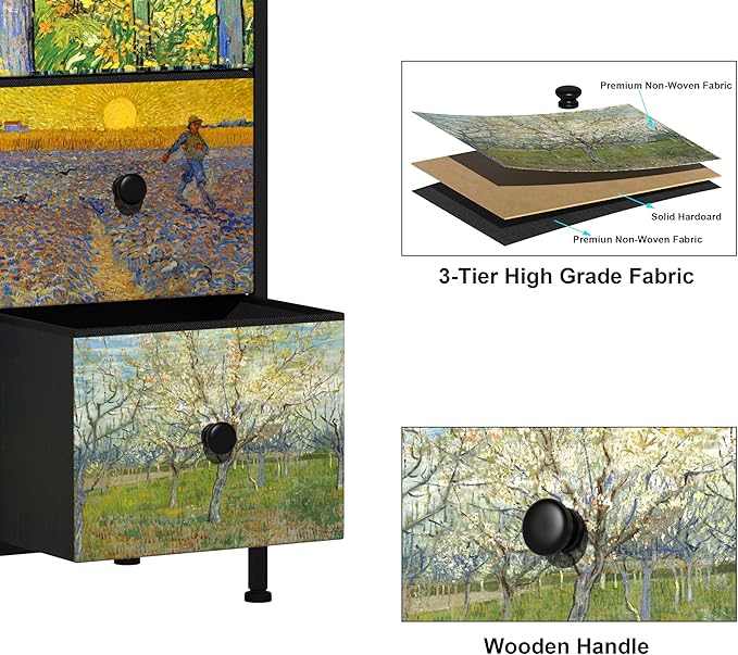 EXOTICA Large Chest of Drawers 15 Drawer Dresser Van Gogh Tall Fabric Dresser