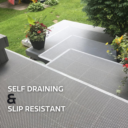 Big Floors DuraGrid Deck Tiles, Interlocking Outdoor Tiles for Patio, Self-Draining, UV-Resistant, Water-Resistant Modular Flooring, Easy Install, 40 Pack, Evergreen