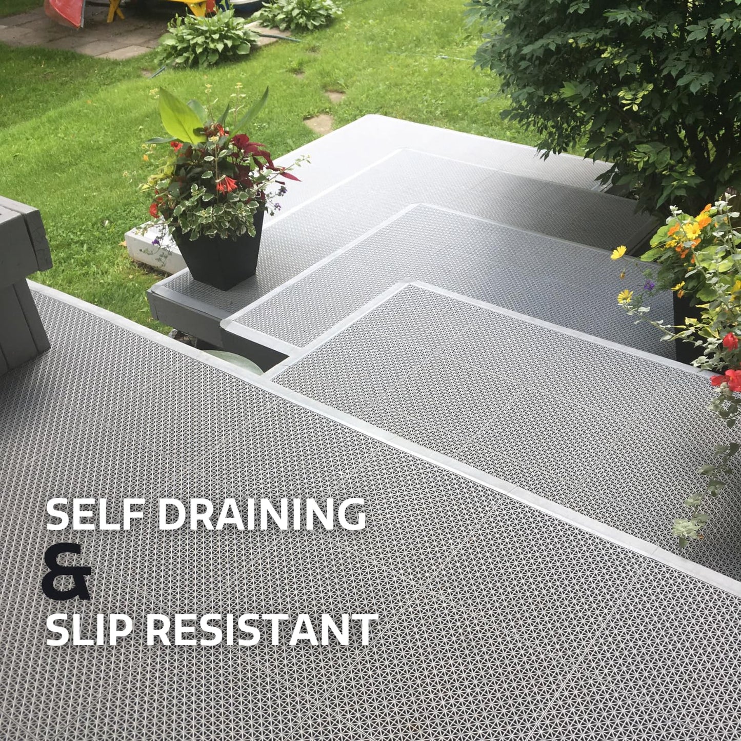 Big Floors DuraGrid Deck Tiles, Interlocking Outdoor Tiles for Patio, Self-Draining, UV-Resistant, Water-Resistant Modular Flooring, Easy Install, 40 Pack, Beige