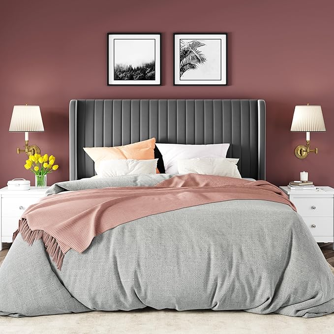 Allewie Full Size Velvet Bed Frame/Vertical Channel Tufted Wingback