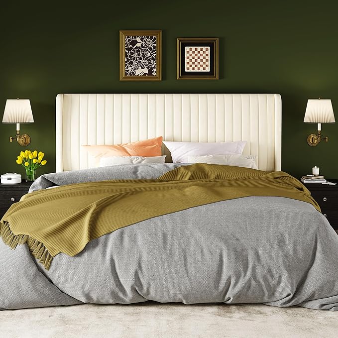 Allewie King Size Velvet Bed Frame/Vertical Channel Tufted Wingback